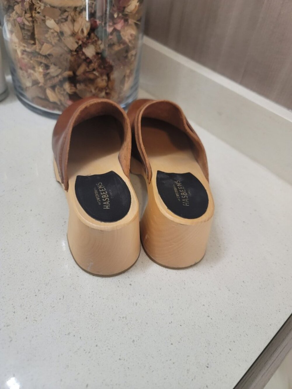 SWEDISH HASBEENS Clogs Classic Leather Wood Platform Mule Brown SZ 39/8.5 - Picture 5 of 8